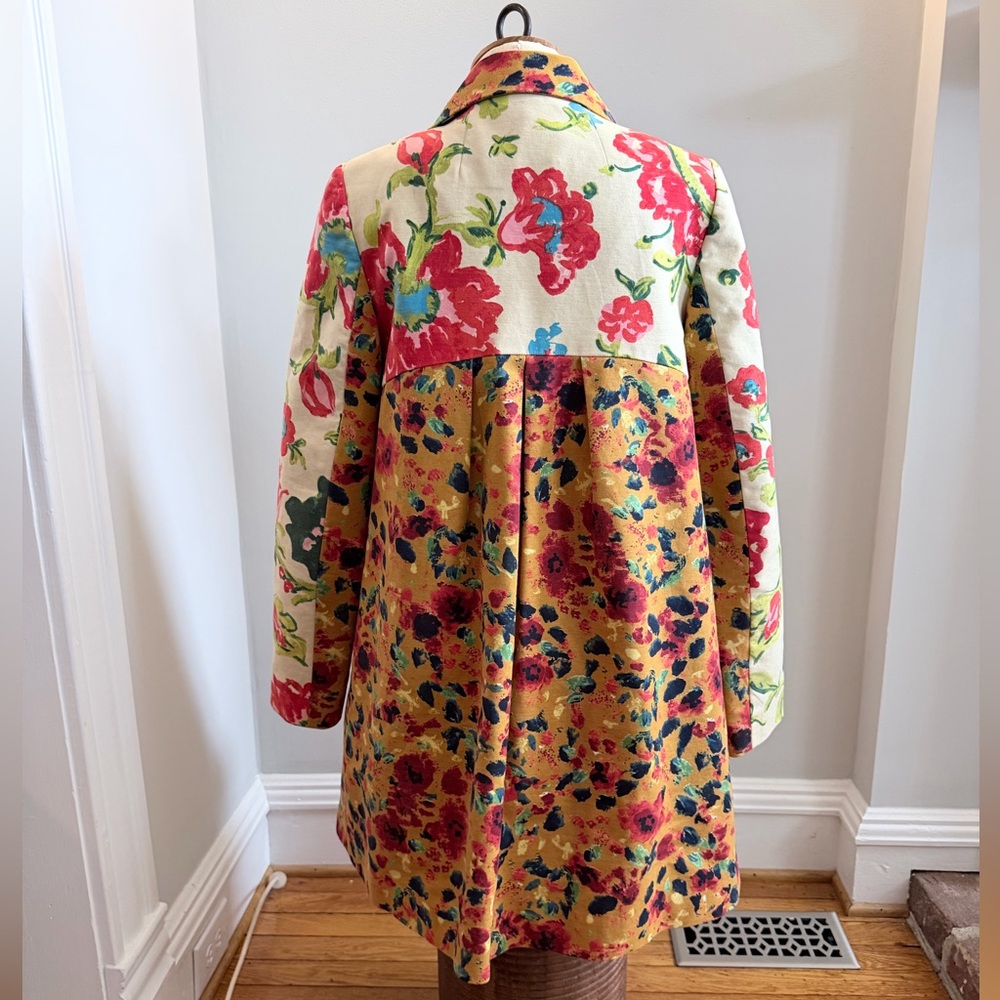 Anthropologie Yellow Floral Print Pea Coat - Picture 4 of 5